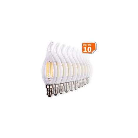 Lampesecoenergie – Lot de 10 ampoules LED E14 flamme coup de vent 4W – Équivalent 42W – Lumière chaude 2700K – 470 lm, 330°