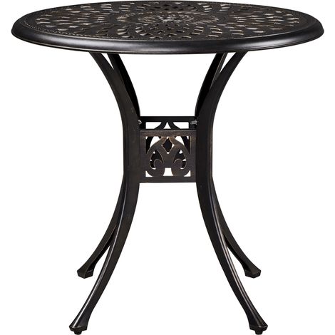 Yaheetech – Table de jardin ronde en aluminium bronze – Design vintage avec trou pour parasol – Patins réglables – Diamètre 78 cm pour extérieur