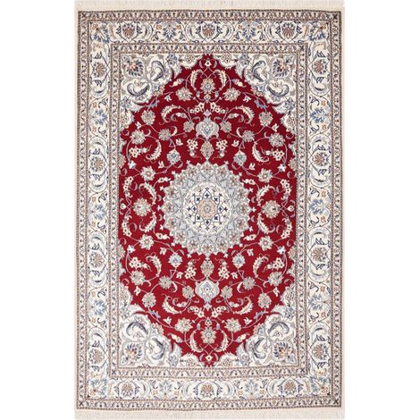 Tapis d'orient, 196 x 290 cm, motif oriental, bordeaux, bleu et crème, en laine, noué à la main en Iran (1/5)
