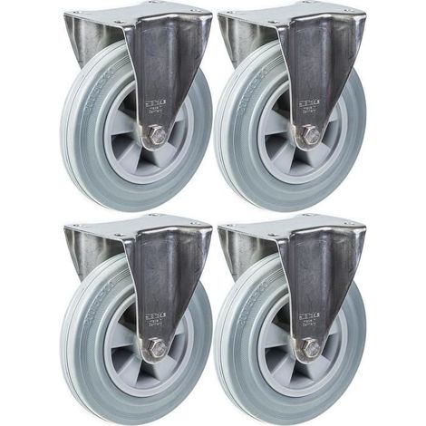 Gummirollen - 200 mm - Fest - 820 kg - Set von 4 - Grau