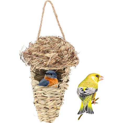 1 Nid d'oiseau en paille tressée, forme dôme, crochet suspension, herbe naturelle, pour perroquet, décoration jardin (1/5)