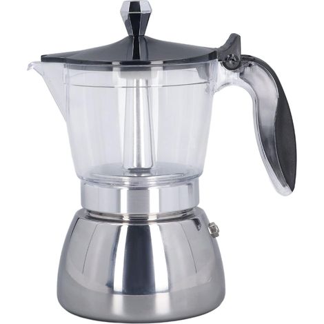 Cafetière sur la Cuisinière, Pot Moka 6 Tasses, Dessus en ABS Transparent, Cafetière en Acier Inoxydable pour Le Bureau Et la Maison (1/5)