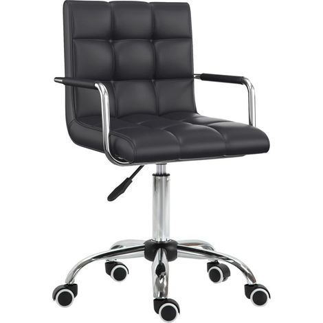 Bürostuhl Drehbar, Sitzhöhe Verstellbar 46 - 61 cm, mit Armlehnen und Rollen, PVC, Schwarz (1/5)