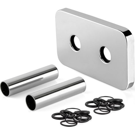 Cache tuyau avec rosace 120 x 70 mm – 2 trous – Laiton chromé – Joints inclus – Pour canalisations design – APM