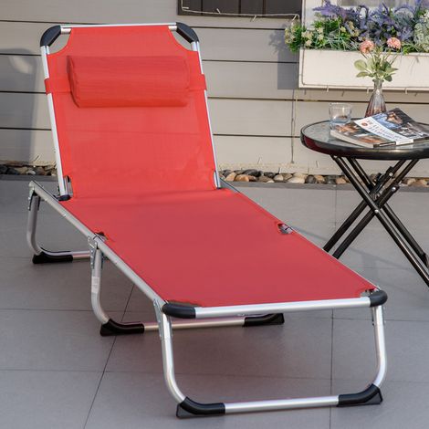 chaise fauteuil pliable réglable 189 x 60 cm rouge OKMYHOME (1/3)