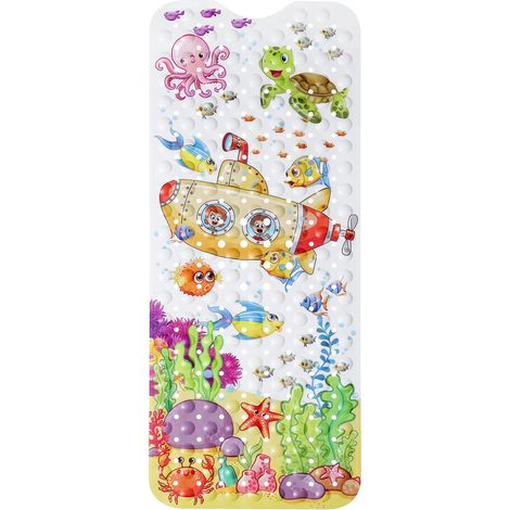 Tapis de bain antidérapant et anti-moisissure, sous marin , Extra large,Avec ventouses et trous de drainage, Lavable en machine,100 x 40 cm