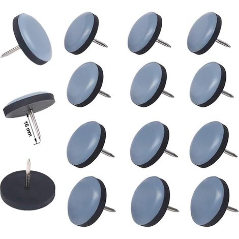 Lot de 16 patins ronds en téflon avec clou de diamètre- Revêtement PTFE - Patins pour chaise