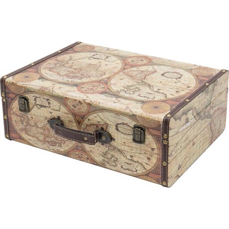 HMF VKO104 Holzkoffer im Vintage-Design, Weltkarte Farbe, 44 x 32 x 16 cm (1/5)