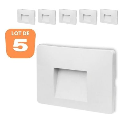 Lot de 5 spots LED mural VEKTAB3 carré blanc 3W 3000K IP65