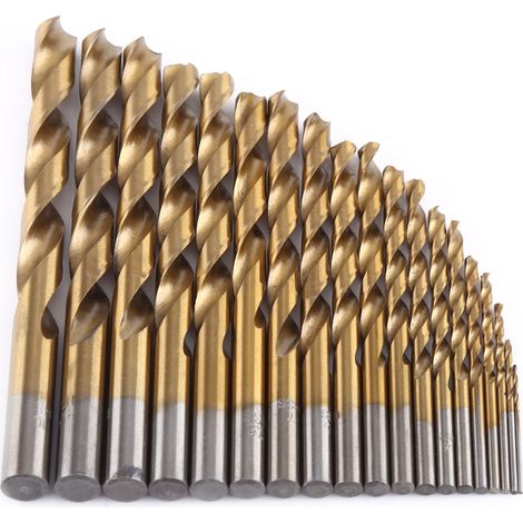 19pcs High Speed Steel Titanium Coated Twist Drill Bit Set 1-10mm Straight Shank