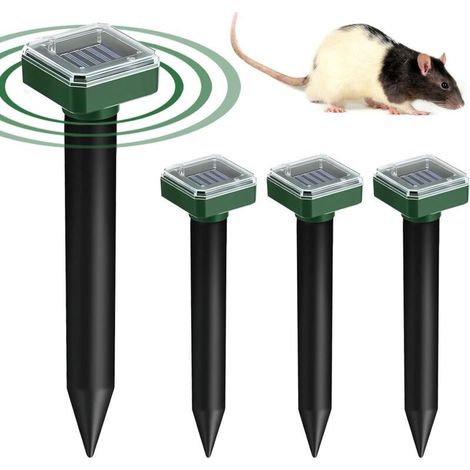 Répulsif solaire pour taupes Lot de 4 Émet des ondes de vibration pour repousser taupes, campagnols et rongeurs Imperméable et résistant aux intempéries (1/5)