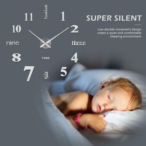 Riesige, moderne Wanduhr (60–120 cm) – Moderne Wanduhr für Schlafzimmer, Küche, Badezimmer, Büro, Hotel, Silber (1/4)