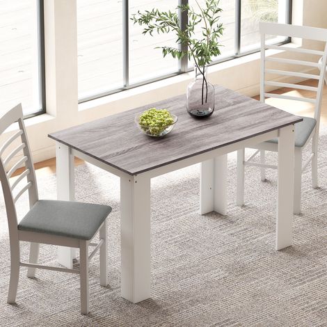 Table à manger 120x69x75 cm gris blanc pour 4 à 6 personnes en bois de mélamine rectangulaire et style moderne et