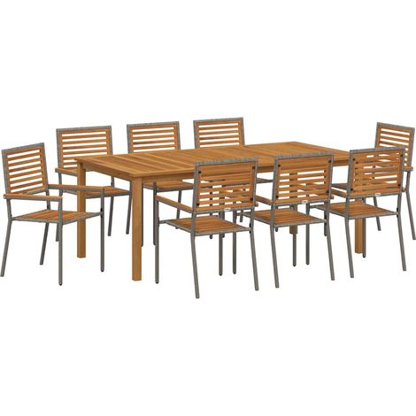 Ensemble de salle à manger pour jardin 9 pcs Mobilier de jardin Gris (1/5)