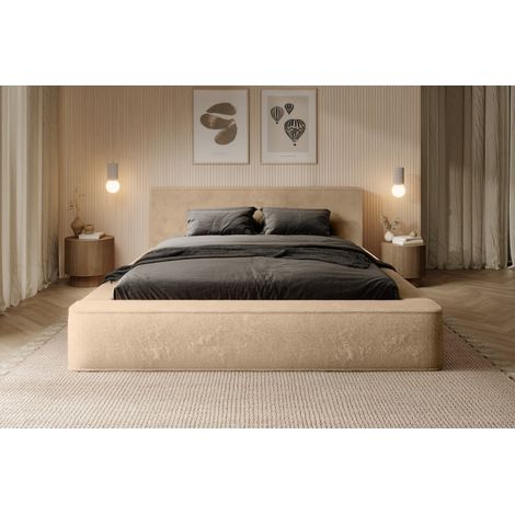 Lit coffre ORLANE – Beige Poudre de miel polaire – 180x200 cm – Lattenrost zum Anheben – Hochwertiges Design