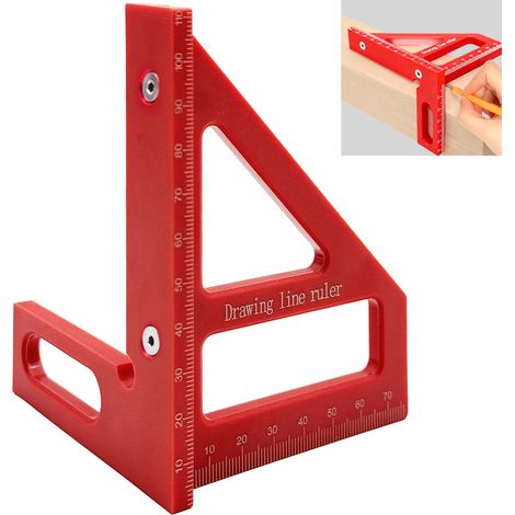 Lochtes Dreiecklineal aus Aluminiumlegierung, 45°/90°, multifunktional, mit Markierstift und Messwerkzeug (1/5)