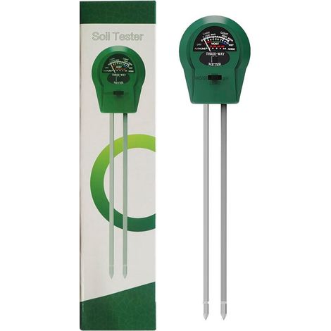 Medidor de pH del suelo 3 en 1 (humedad/luz/pH), verde, apto para jardín, césped y plantas de interior.