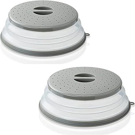 Couvercle Micro Ondes Pliable, 2 pièces Assiette Micro Onde avec Couvercle Couvercle de Plaque Micro-Ondes, pour Fruits et légumes, sans BAP et Non Toxique, 26,5cm (Gris) (1/5)
