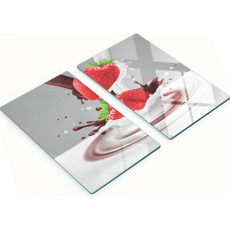 Dekorative Glas-Küchenschneidebretter Erdbeer-Milch 2x30x52 cm (1/5)