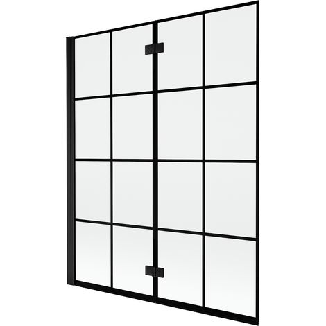 Mexen Mist paratia per vasca da bagno a 2 ante sinistra 140 x 150 cm, griglia nera, nero - 8A9-140-002-70-77-L (1/5)