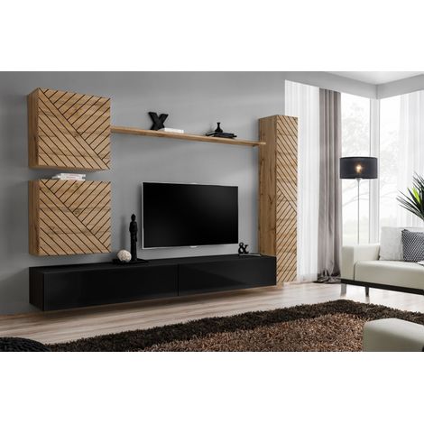 Ensemble de 6 meubles muraux "Switch VIII " pour TV en bois - Beige et Noir - L 340 x H 150 x P 40 cm - Livraison gratuite