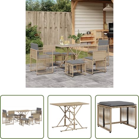 vidaXL Gartensessel - 7-tlg. Garten-Essgruppe mit Kissen Beige Poly Rattan (1/5)