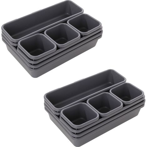 Organisateur de tiroir, système de rangement de 16 pièces avec boîtes de rangement de 3 tailles, idéal pour la cuisine, la maison et le bureau (gris foncé) (1/5)