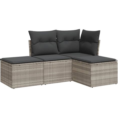 Set Divano da Giardino 4 pz  Salotto da Giardino con Cuscini Grigio Chiaro Polyrattan (1/5)