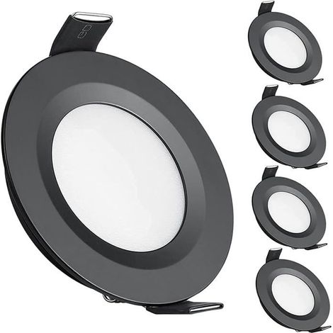 4 x 12V LED-Einbaustrahler, 58-65mm Loch, 3W, 6400K, Einbaudeckenleuchten für Wohnmobil, Boot, Wohnwagen, Transporter, Kaltweiß (Schwarz) (1/5)