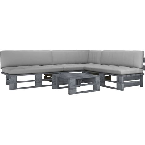 4-tlg. Paletten-Lounge-Set Grau Imprägniertes Kiefernholz (1/5)