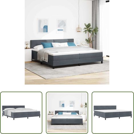 Lit à ressorts gris foncé - Lit à ressorts avec matelas Gris foncé 200 x 200 cm Velours (1/5)