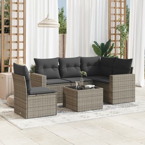 Set Divano da Giardino 6 pz con Cuscini Grigio in Polyrattan vidaXL (1/3)
