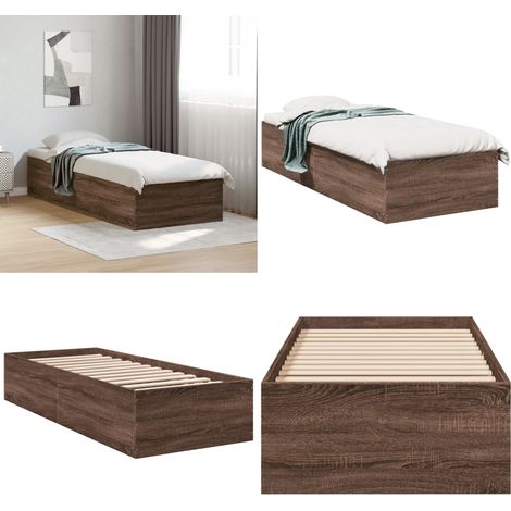 Bettgestell Braun Eichen-Optik 100x200 cm Holzwerkstoff - Holzbettwäsche - Doppelbett - Bettrahmen - Schlafzimmer Dekoration - Eiche Möbel - Home & Living (1/5)
