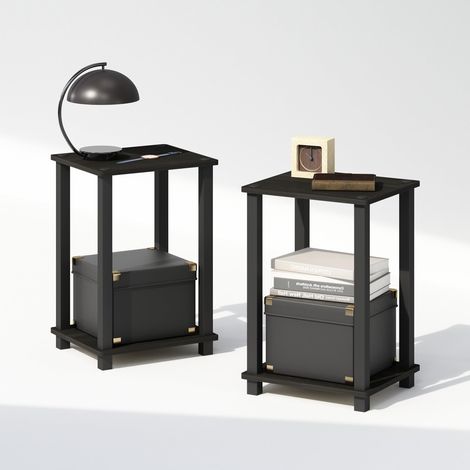 Ensemble de 2 Tables de Chevet, Petite Table de Chevet à 2 Niveaux avec étagère Ouverte, sans Outil, Table d'appoint, pour Chambre, Salon, Couleur Expresso (1/5)