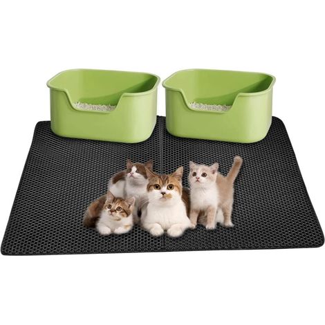 Tapis de litière pour chat 55 x 75cm, tapis de piégeage extra large double couche imperméable facile à nettoyer, accessoires pour chat (noir) (1/5)