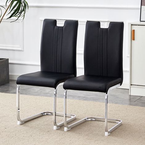 Lote de 2 sillas de comedor en polipiel con respaldo ergonómico y patas antideslizantes, estilo moderno, negro (1/5)