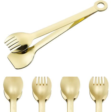 Lot de 4 mini pinces à apéritif en acier inoxydable plaqué or 15,2 cm Doré (1/5)