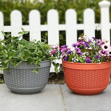 Jardinière suspendue GLOGLOW 32 cm en résine tressée bleue avec crochet (1/5)
