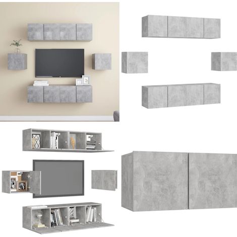 Set muebles de salón TV 6 pzas madera ingeniería gris hormigón - Muebles de TV - Armarios de TV