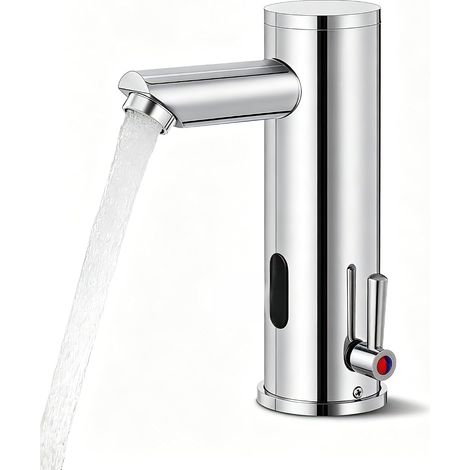 SJLERST Bathroom Sink Mixer Tap, Automatic Touchless Faucet with Cold and Hot Sensor Real Brass Hands Free Temperature Control Single Handle (1/5)