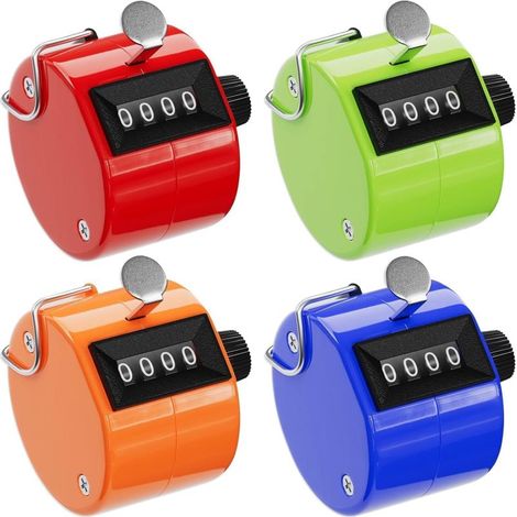 Irovami Compteur mécanique portatif à quatre chiffres avec anneau métallique disponible en plusieurs couleurs. Lot de 4. (1/5)