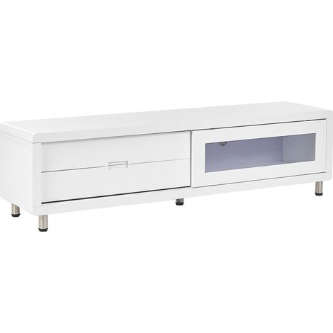 Mueble TV blanco 158 x 39 cm MDF vidrio 2 cajones puerta de corredera Pemborke