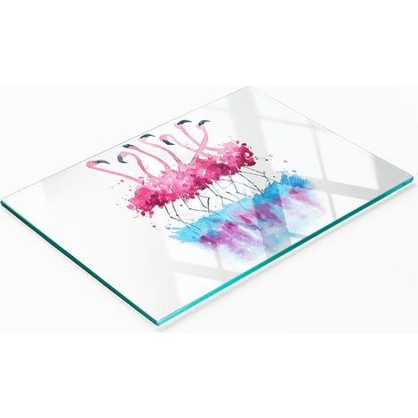 Tagliere da cucina in vetro con decorazioni a fenicotteri, 80x52 cm. (1/5)