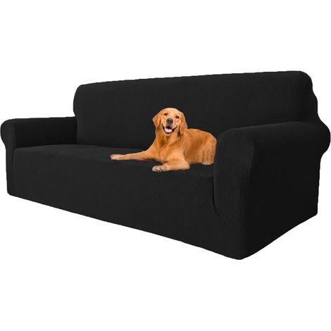 Housse canapé extensible moderne, antidérapante, antisalissure, lavable 3 places(180-230cm)noir (1/5)