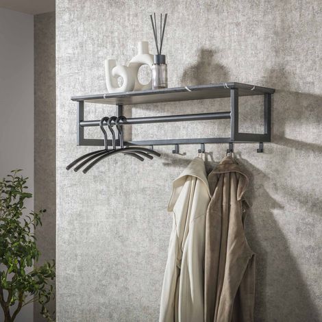 Garderobe Kris 6-Haken Schwarz - Mit Stange
