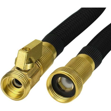 1 manguera de jardín extensible, conector de latón macizo de 3/4", fibra de poliéster de alta resistencia, color negro, para jardín y coche. (1/5)