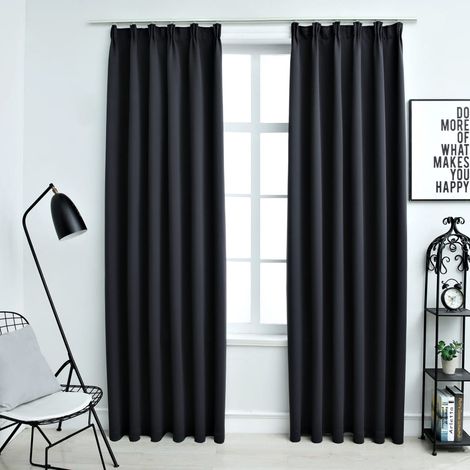 Lot de 2 Rideaux occultants,Décoration Chambre Fenêtre,Rideau Thermique Isolant avec crochets Noir 140x175 cm GDSVW99779 (1/5)