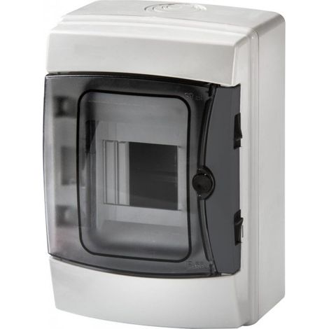 Centralino da parete 4 moduli con portello fumé, grigio RAL 7035, 150x170x100 mm, IP65, ideale per installazioni elettriche interne ed esterne