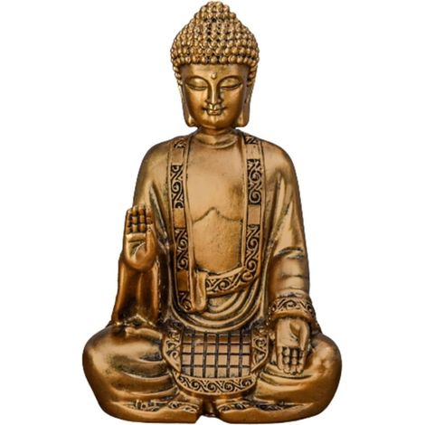1 Statue Bouddha, Résine Dorée, Finition Naturelle, Décoration Intérieure, Salon Bureau Chambre, 14cm