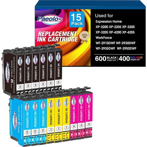 Remplacé par 604XL Cartouche d'encre Compatible avec Epson Expression Home XP-2200 XP-2205 XP-3200 XP-3205 XP-4200 XP-4205 Workforce WF-2910 WF-2930 WF-2935 WF-2950 (Paquet de 15) (1/5)